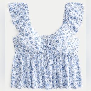 Hollister, baby doll floral easy fit tie-front cropped Y2K coquette peasant XL